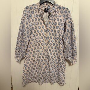 Madison Mathews Pink and Blue Ruffle collar block print dress NWT size XS